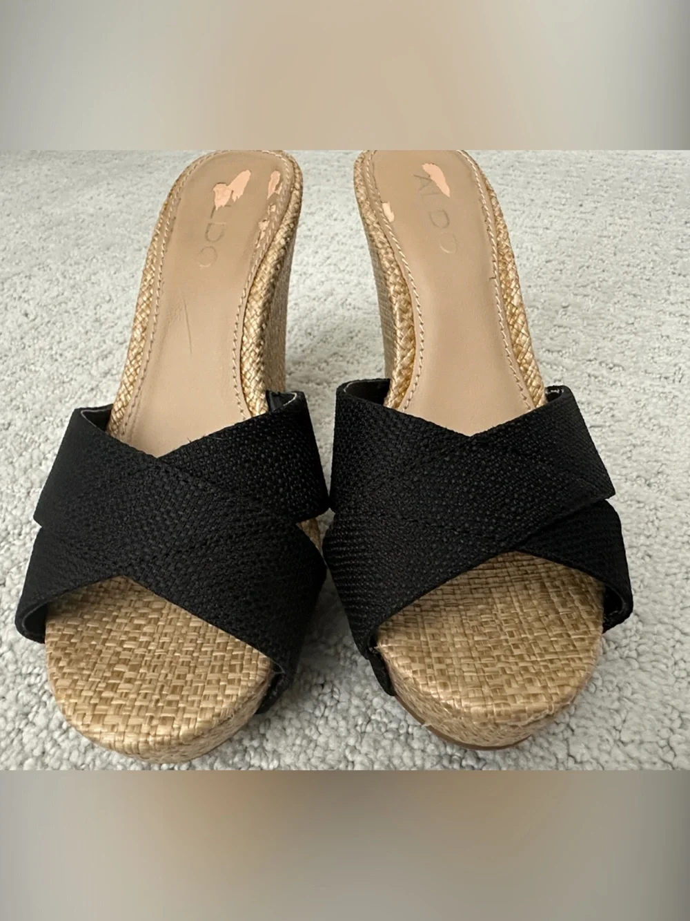 Aldo Black Crisscross Espadrille Wedge Mules